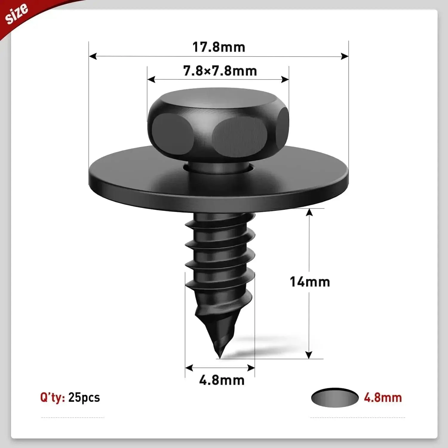 25 Pcs Head 7.8mm Hole 4.8mm Engine Shields Splash Guard Bumper Hex Head Sems Screws 07-14-7-129-160 For BMW 128i 135i 228i 228iX 230i 525i 525xi 528i 528xi