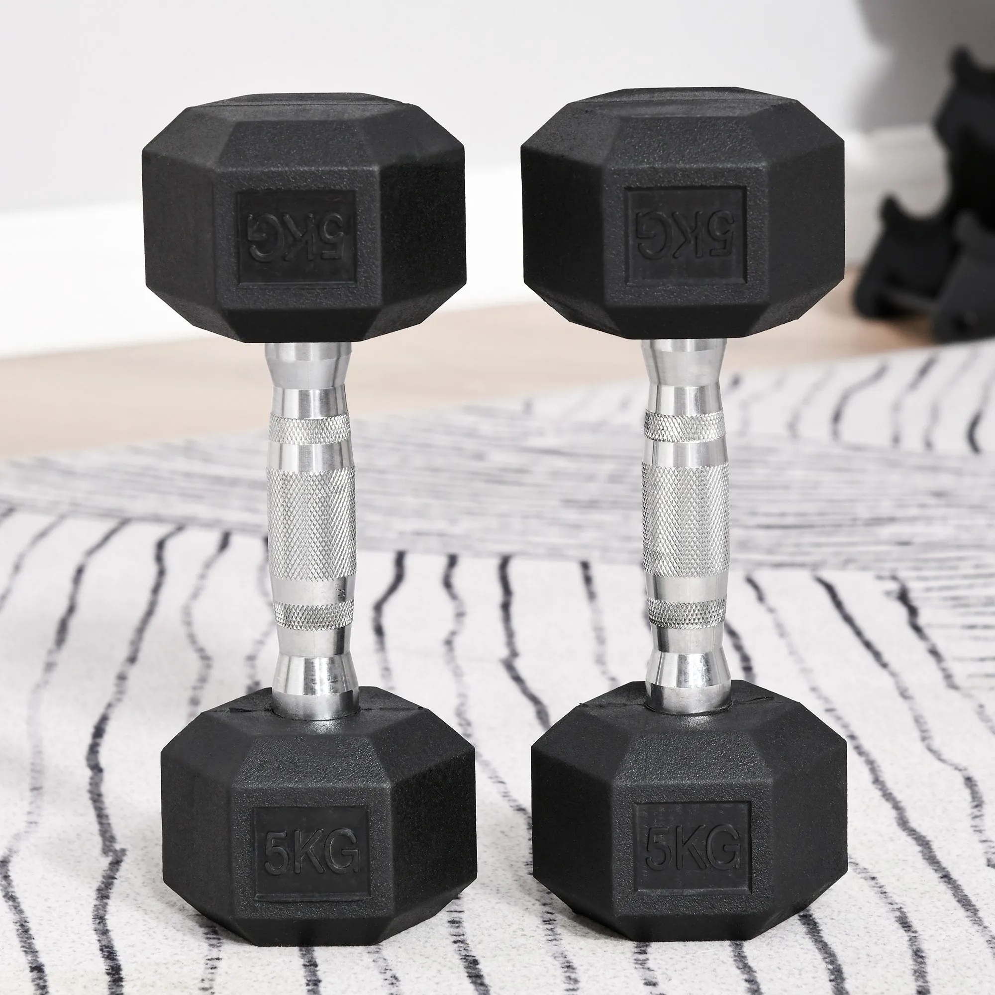 2x5kg Rubber Dumbbell Sports Hex Weights Sets Gym Fitness Lifting Home