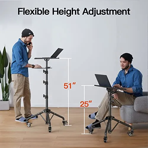 Amada Projector Stand with Wheels, Laptop Tripod Stand with Bag, Rolling Laptop Stand with Mouse Tray, Height Adjustable Projector Tripod Stand for Laptop, Projector, DJ, Sheet Music, AMPS05