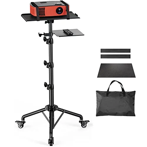 Amada Projector Stand with Wheels, Laptop Tripod Stand with Bag, Rolling Laptop Stand with Mouse Tray, Height Adjustable Projector Tripod Stand for Laptop, Projector, DJ, Sheet Music, AMPS05