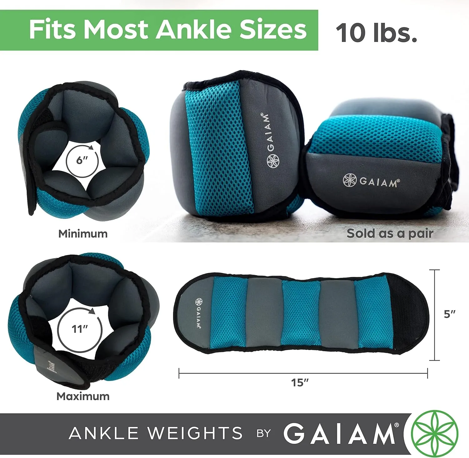 Ankle Weights Strength Training Weight Sets for Women & Men with Adjustable Straps - Walking, Running, Pilates, Yoga, Dance, Aerobics, Cardio Exercises (5Lb & 10 Pound Sets)
