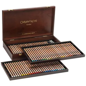 Caran d'Ache Luminance 6901 Wooden Box of 76 Assorted Coloured Pencils, 2 Blenders   2 Grafwood Pencils