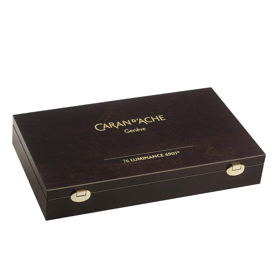 Caran d'Ache Luminance 6901 Wooden Box of 76 Assorted Coloured Pencils, 2 Blenders   2 Grafwood Pencils