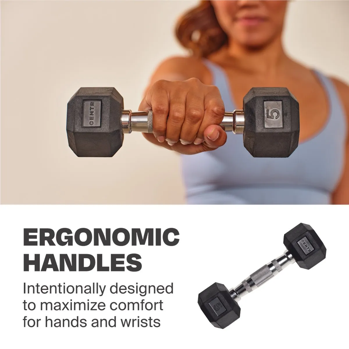 Centr 5-25 Lb Dumbbell Weight Set with Rack