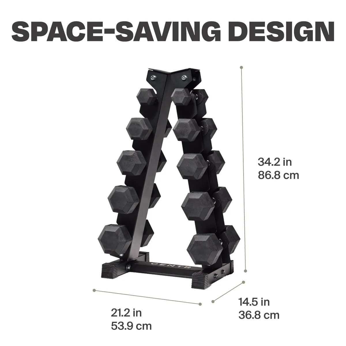 Centr 5-25 Lb Dumbbell Weight Set with Rack