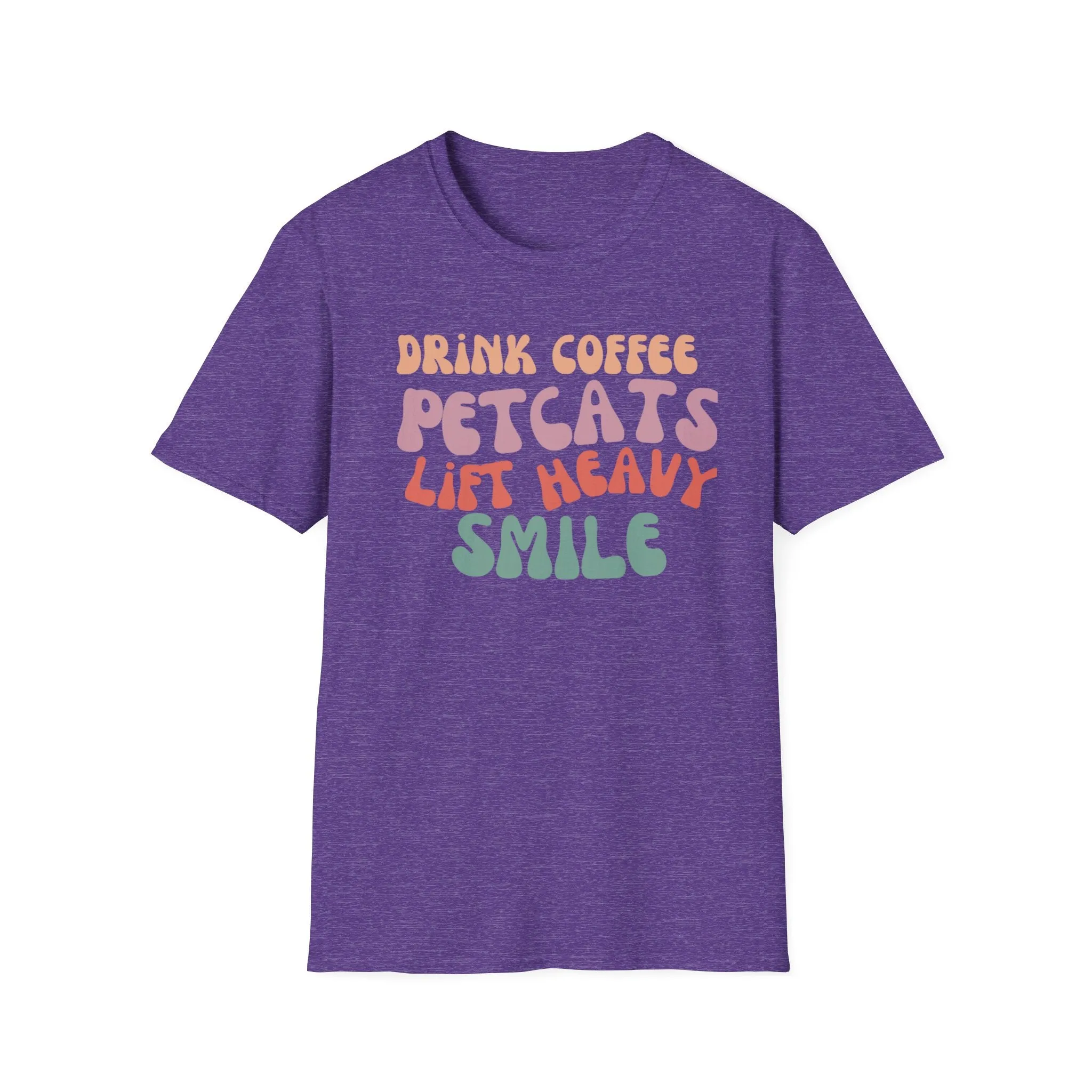 Cute Retro Graphic Tee Drink Coffee Tshirt Pet Cats T-shirts Lift Heavy T-shirt Smile T Shirts for Cat Lover gifts for Gym Tees Workout tees