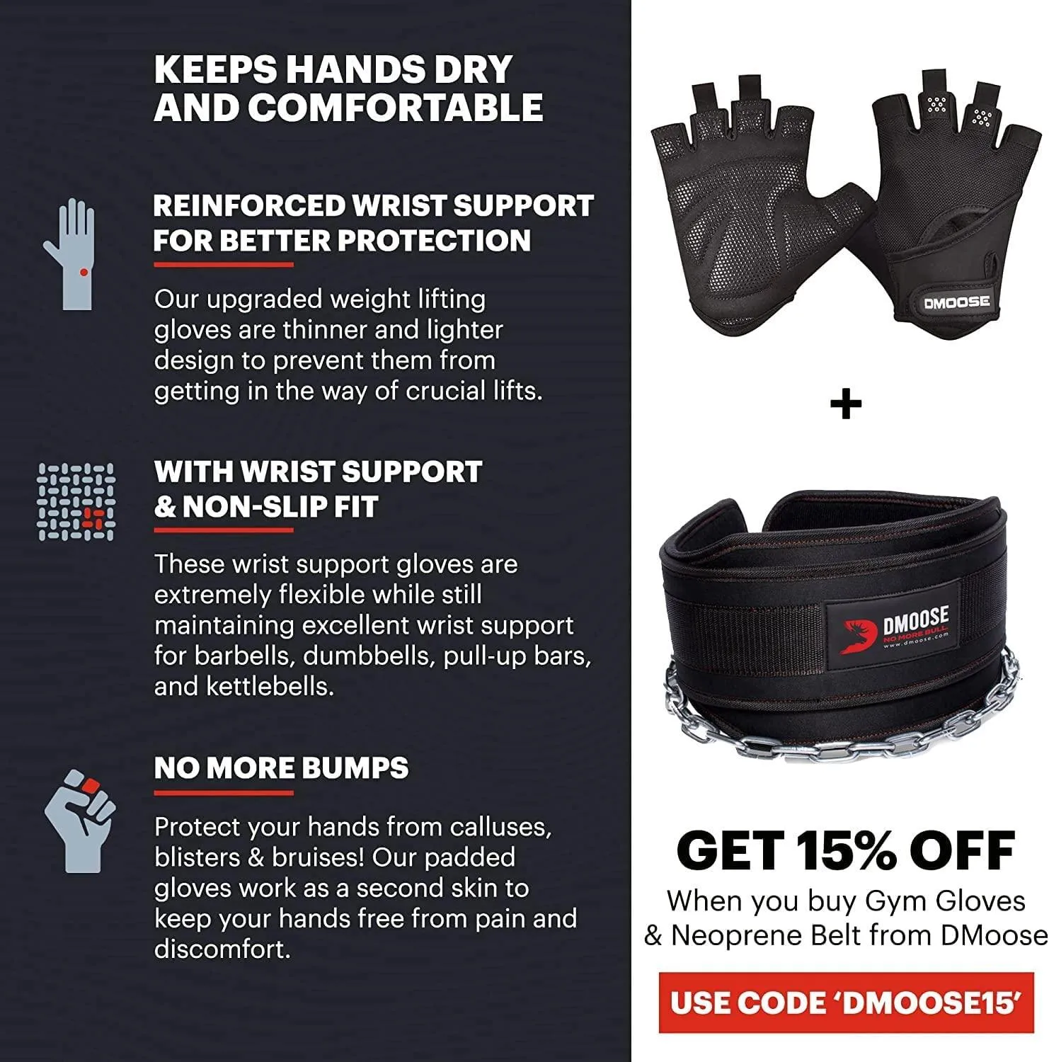 DMoose Workout Gloves for Men and Women, Weight Lifting Gloves with or Without Wrist Support, Full Palm Protection, Perfect Grip for Deadlift ,Fitness, Gym Gloves Training.
