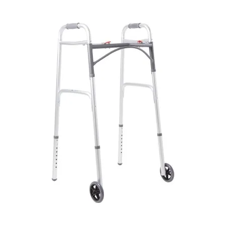 Dual Release Folding Walker with Wheels Adjustable Height Aluminum Frame 350 lbs. Weight Capacity 32 to 39 Inch Height - McKesson Mfr# 146-10210-1