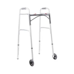 Dual Release Folding Walker with Wheels Adjustable Height Aluminum Frame 350 lbs. Weight Capacity 32 to 39 Inch Height - McKesson Mfr# 146-10210-1