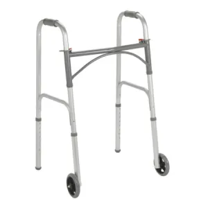Dual Release Folding Walker with Wheels Adjustable Height Steel Frame 350 lbs. Weight Capacity 32 to 39 Inch Height - McKesson Mfr# 146-10244-4