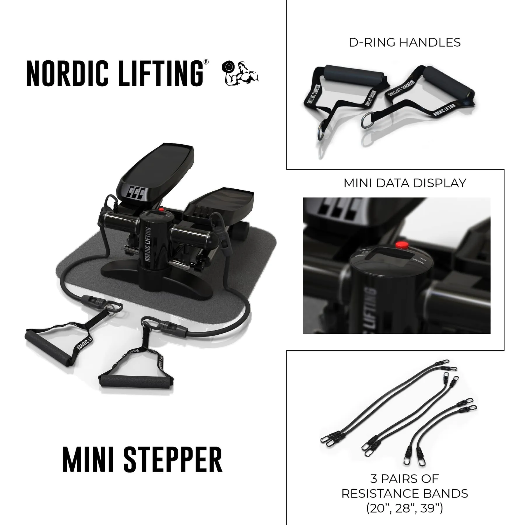 Home Workout Mini Stepper - w/ Resistance Bands Set and Built-in Tracking Monitor