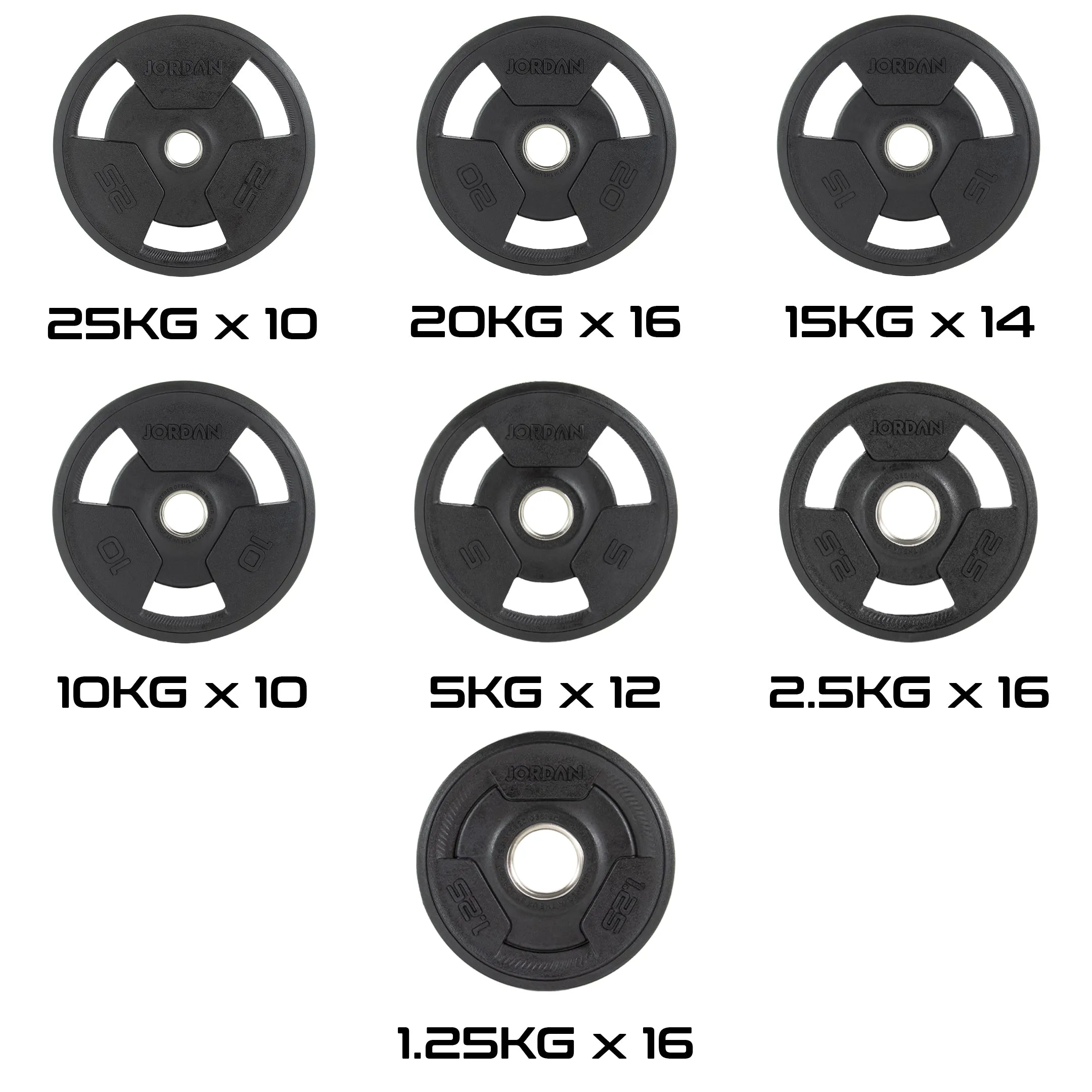 JORDAN® Rubber Tri-Grip Olympic Weight Plates - NEW DESIGN