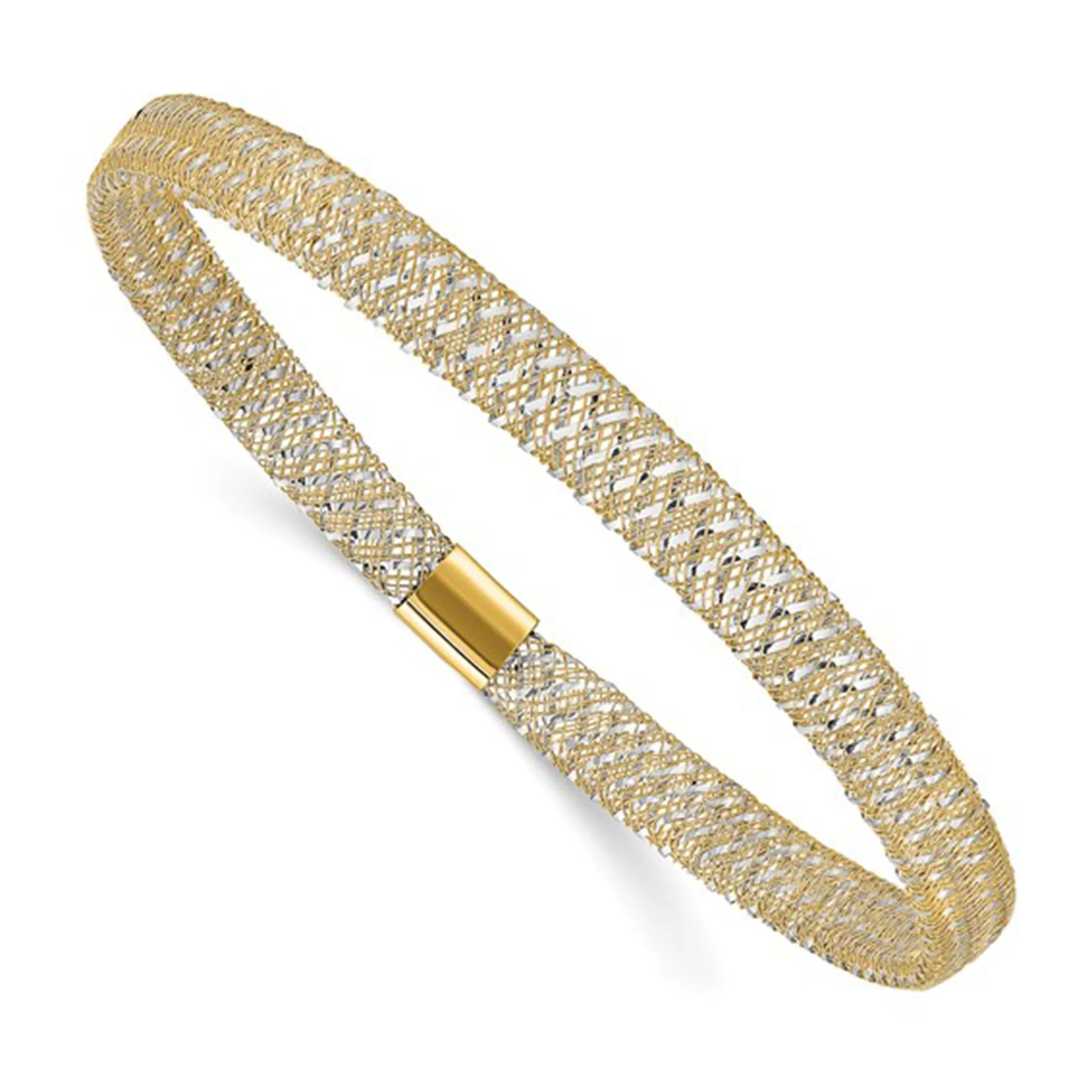 Lightweight Two-Toned Mesh Bangle Bracelet (14K)