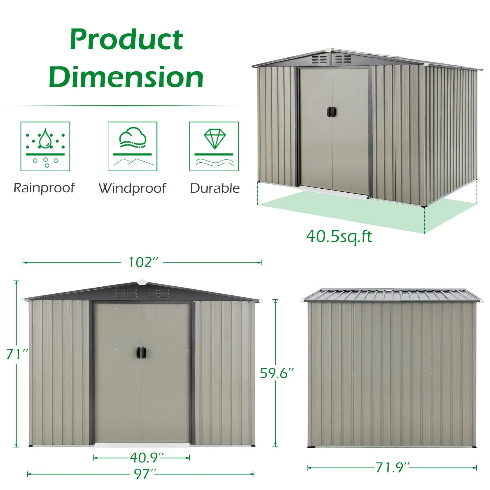 Metal Sliding Door Large Storage Shed