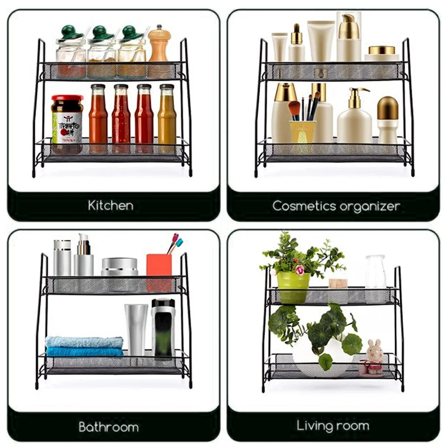 Metal Space Saving Multi-Purpose 2 Tier 2 Layer Kitchen Spice Rack Storage Organizer Shelf Stand .