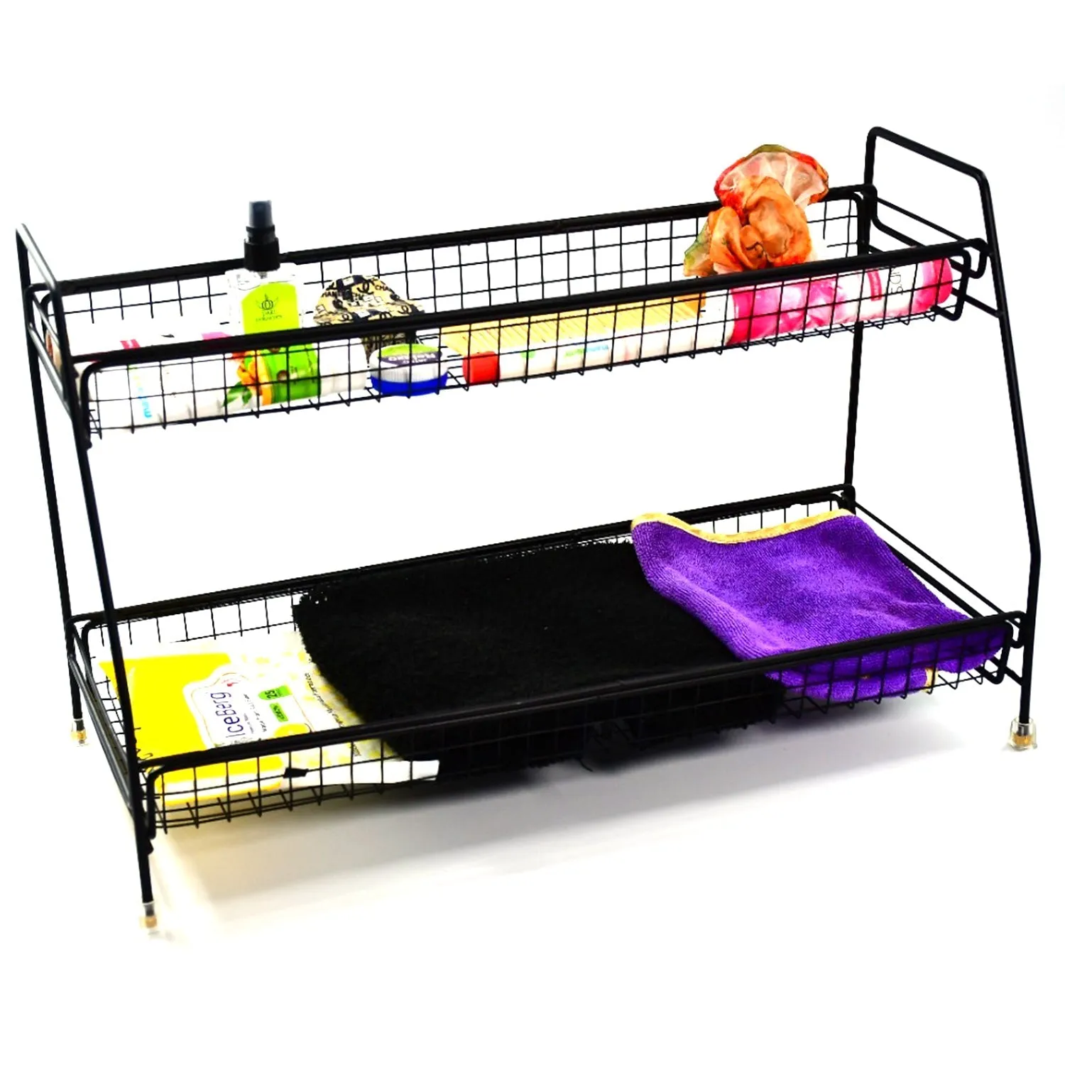Metal Space Saving Multi-Purpose 2 Tier 2 Layer Kitchen Spice Rack Storage Organizer Shelf Stand .
