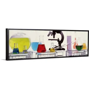 "Close-up of laboratory equipment" Black Float Frame Canvas Art