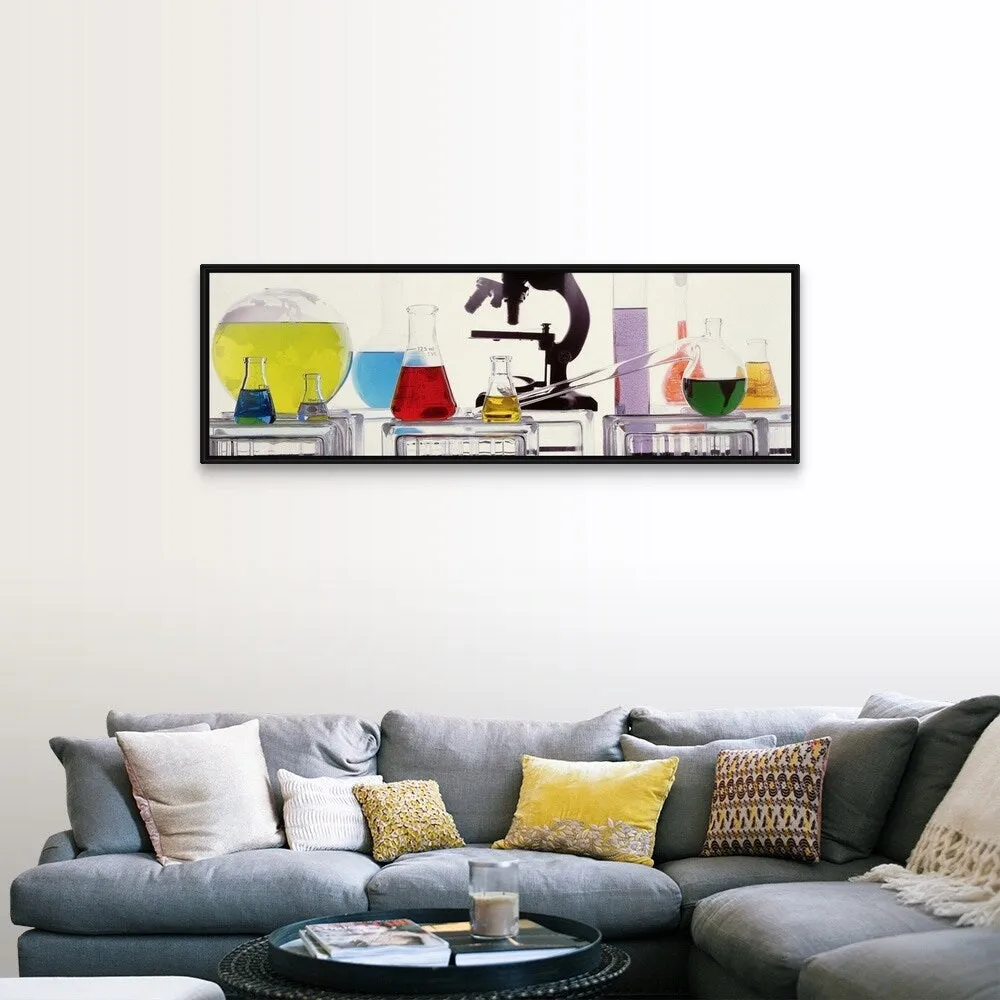 "Close-up of laboratory equipment" Black Float Frame Canvas Art