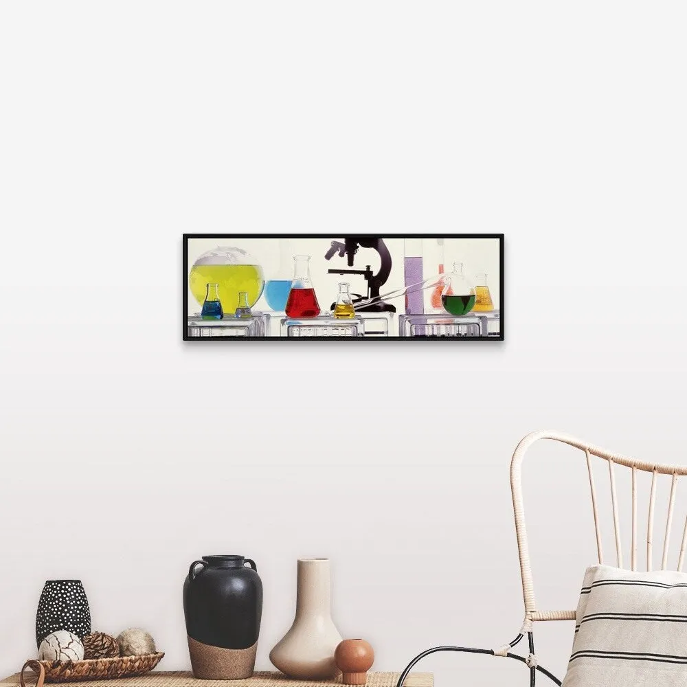 "Close-up of laboratory equipment" Black Float Frame Canvas Art