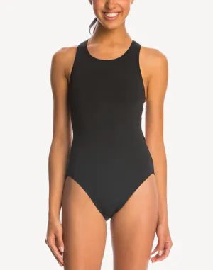 Solid Polyester Maxback Long Torso One Piece Swimsuit