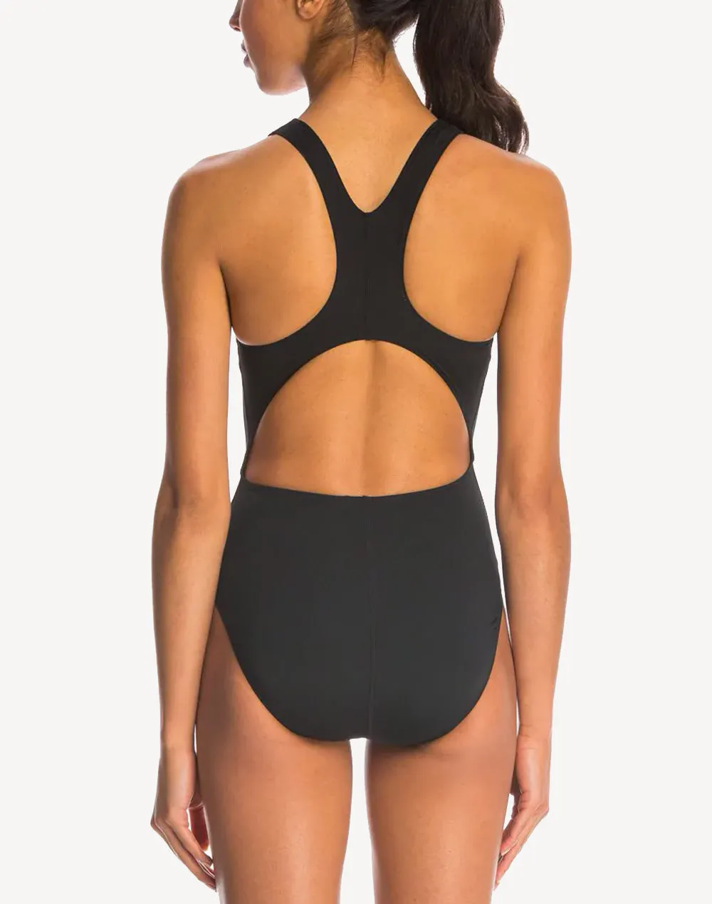 Solid Polyester Maxback Long Torso One Piece Swimsuit