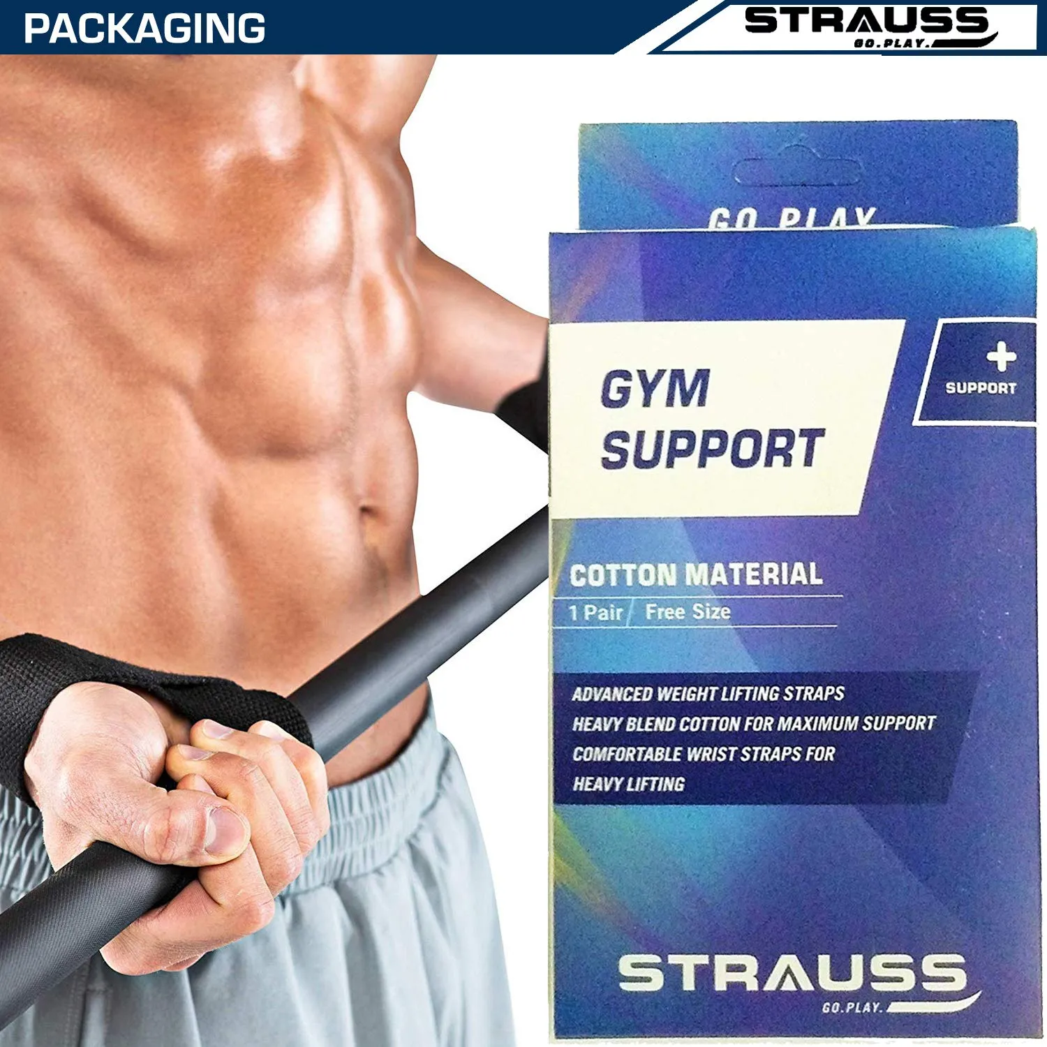 Strauss PT Cotton Gym Support, Pair (Black) and Wrist Support, Free Size (Black)