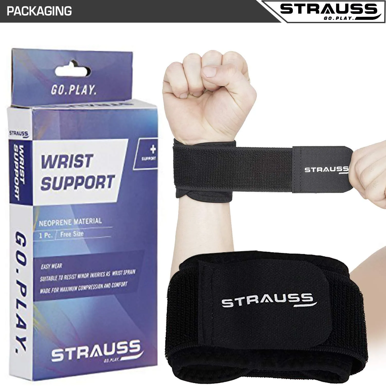 Strauss PT Cotton Gym Support, Pair (Black) and Wrist Support, Free Size (Black)