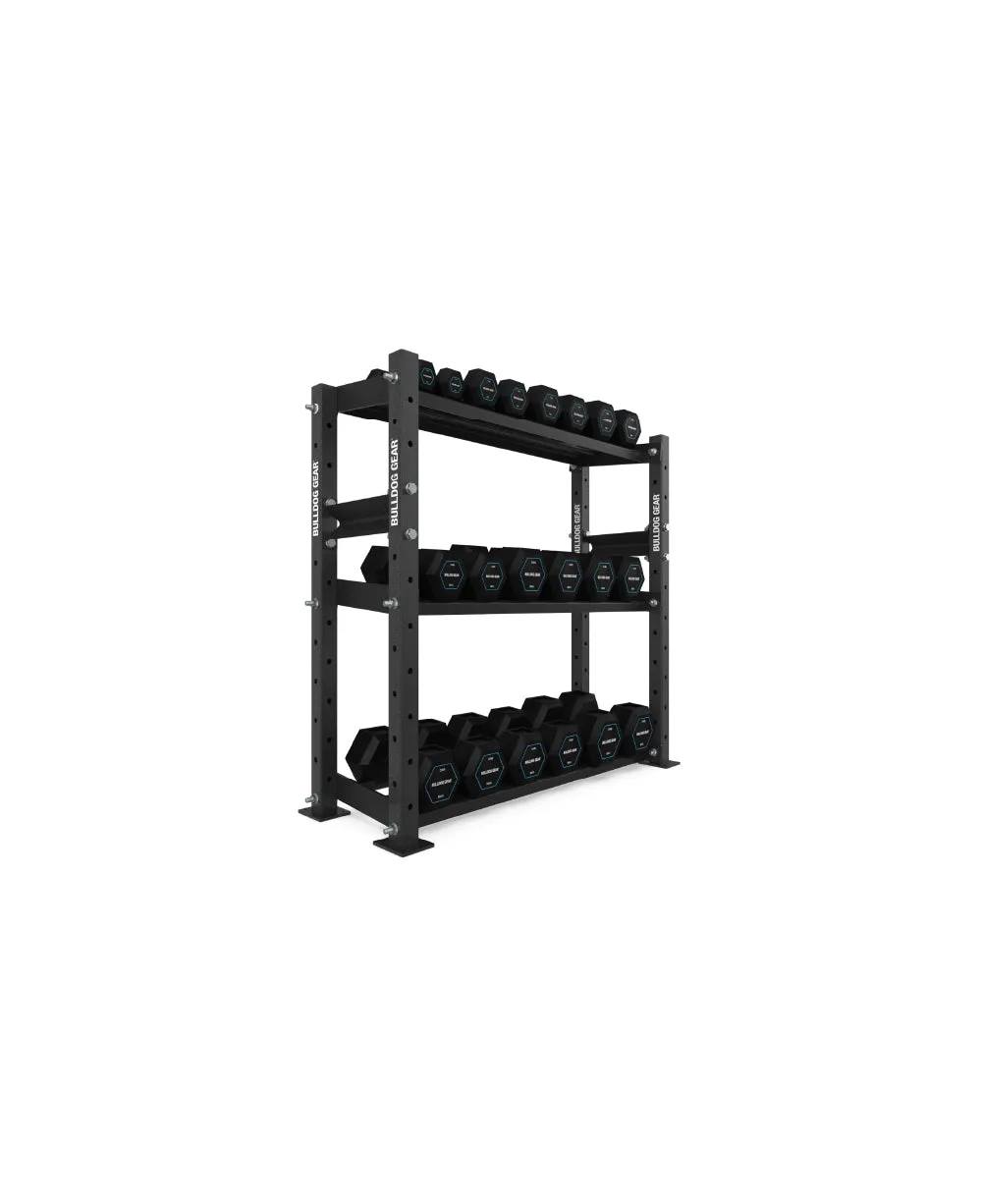 The Bulldog Gear - Hex Dumbbells 2.0 275kg Set (2.5kg to 25kg)   Storage System - 120cm