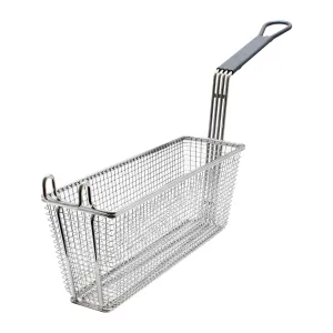 Thunder Group SLFB007 4.38" Nickel Plated Rectangular Fry Basket with Front Hook and Grey Coated Handle