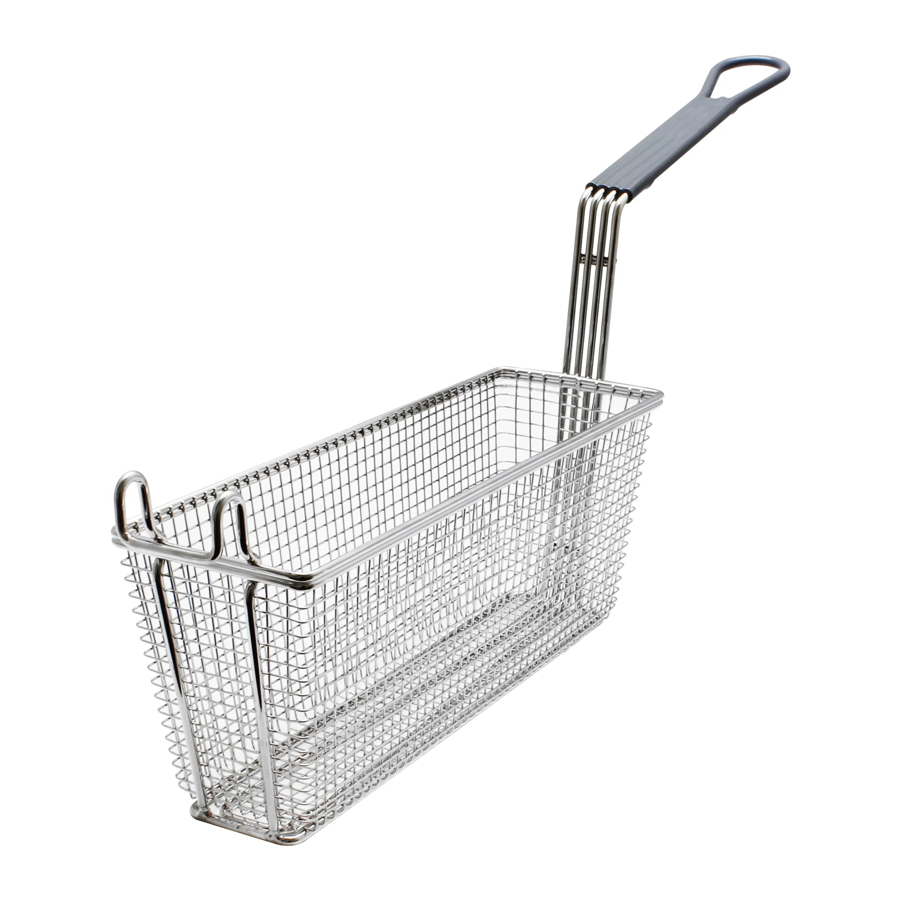 Thunder Group SLFB007 4.38" Nickel Plated Rectangular Fry Basket with Front Hook and Grey Coated Handle