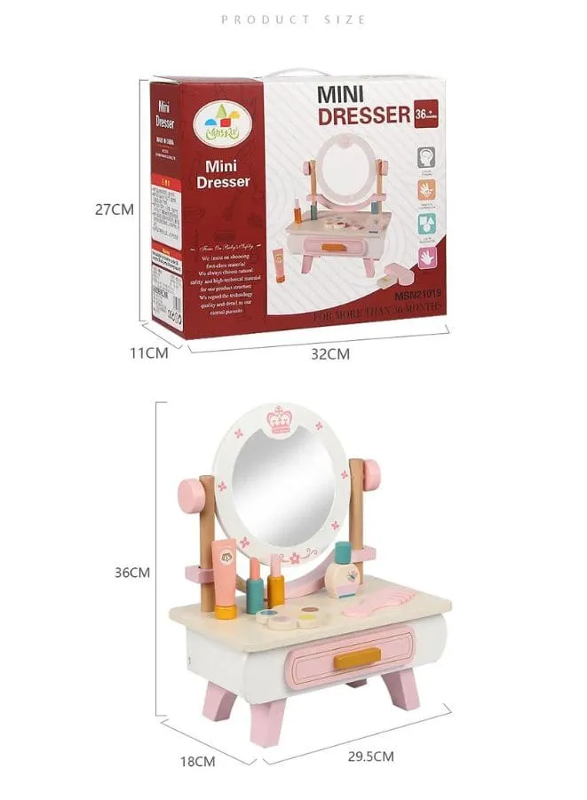 Wooden Mini Pink dressing Table Children's table and chair role-playing game Play as a family toy