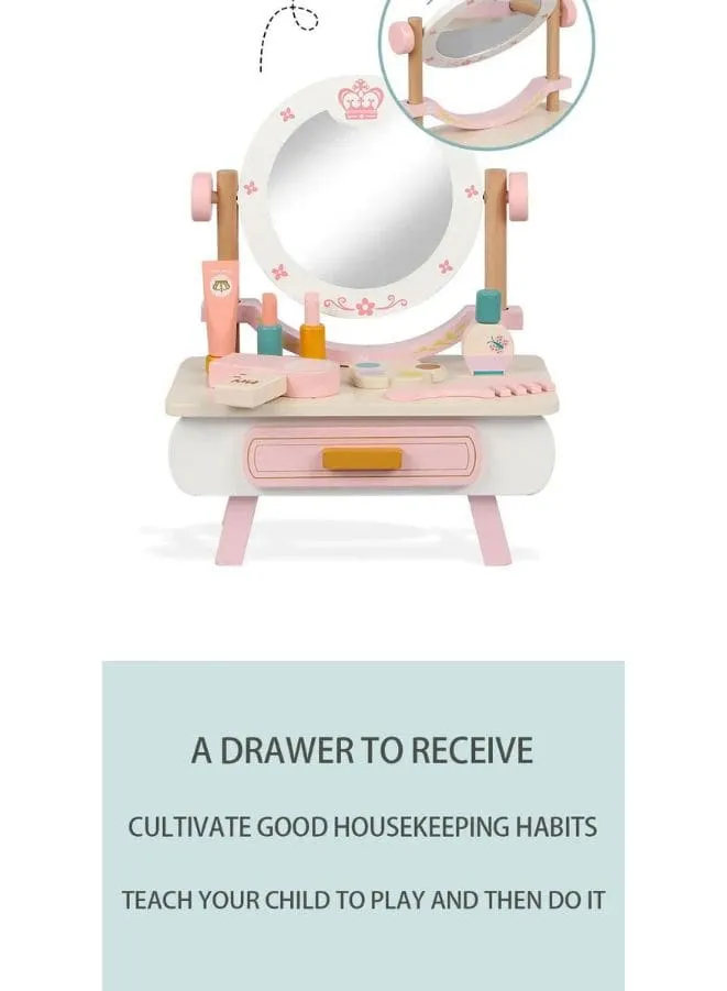 Wooden Mini Pink dressing Table Children's table and chair role-playing game Play as a family toy