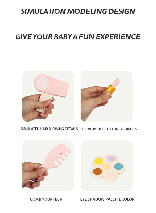 Wooden Mini Pink dressing Table Children's table and chair role-playing game Play as a family toy